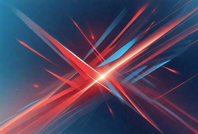 The primary subject of the image is a brightly colored, abstract design featuring a red and blue color scheme. The setting is a blue background, which contrasts with the vibrant colors of the design. The visual style appears to be a combination of digital art and illustration, creating a dynamic and eye-catching pattern. The overall atmosphere is energetic and lively, with the bold colors and intricate design elements capturing the viewer's attention.