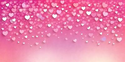 The primary subject of the image is a pink background with a large number of hearts scattered across it. The hearts are of various sizes and are positioned in different orientations, creating a visually appealing and playful scene. The setting appears to be a digital art or illustration, as the hearts are arranged in a pattern that gives the impression of a heart-shaped sky. The overall atmosphere is warm, cheerful, and inviting.