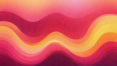 The primary subject of the image is a colorful, abstract design featuring a wave pattern. The setting is a pink background, which adds to the overall mood of the image. The visual style is a combination of digital art and illustration, creating a unique and eye-catching piece. The dominant colors are pink and orange, which contribute to a warm and vibrant atmosphere.