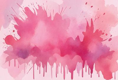 The primary subject of the image is a pink and purple painting with a lot of drips and splatters. The setting is a canvas, and the visual style is a painting. The colors and mood of the painting are predominantly pink and purple, creating a vibrant and artistic atmosphere.
