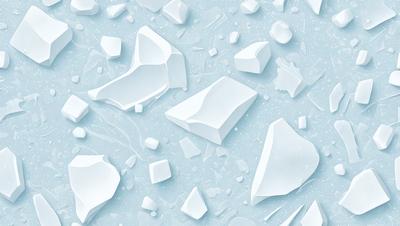 The primary subject of the image is a blue surface with white ice chunks scattered across it. The setting appears to be a frozen environment, possibly an iceberg or a frozen lake. The visual style of the image is a combination of digital art and illustration, creating a unique and captivating scene. The dominant colors in the image are blue and white, giving it a cold and icy atmosphere.