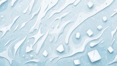The primary subject of the image is a white, snowy surface with a blue background. The visual style appears to be a digital art or illustration, as the snowy surface is depicted in a detailed and intricate manner. The colors and mood of the image are predominantly white and blue, creating a serene and cold atmosphere.