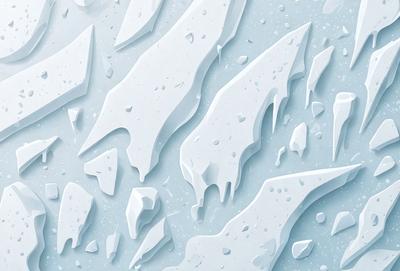 The primary subject of the image is a white, icy surface with a blue background. The setting appears to be a frozen landscape, possibly a snowy mountain or a winter scene. The visual style of the image is a digital art or illustration, as it features a detailed and intricate design. The dominant colors in the image are white and blue, creating a cold and icy atmosphere.