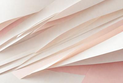 The primary subject of the image is a large stack of white paper. The setting is a pink background, which adds a contrasting color to the scene. The visual style is a close-up of the paper, showcasing its texture and details. The colors and mood of the image are predominantly pink, creating a warm and inviting atmosphere.