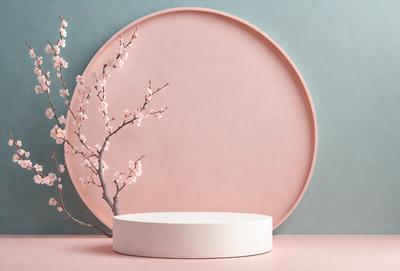 The primary subject of the image is a white bowl with a tree branch inside it. The bowl is placed on a pink surface, which adds a touch of color to the scene. The visual style of the image is a photo, capturing the details of the bowl and the branch. The colors and mood of the image are predominantly pink, creating a warm and inviting atmosphere.