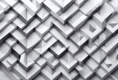 The primary subject of the image is a large, intricate, and complex pattern made up of white squares. The pattern is reminiscent of a honeycomb or a mosaic, and it is the main focus of the image. The setting is a white background, which provides a clean and minimalist appearance to the pattern. The visual style of the image is a combination of digital art and illustration, as it showcases the intricate details of the pattern. The colors and mood of the image are predominantly white