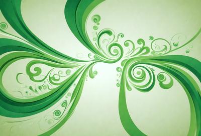 The primary subject of the image is a green and white swirl pattern. The setting is a white wall, and the visual style is a digital art or illustration. The dominant colors are green and white, creating a calm and soothing atmosphere.