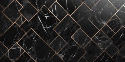 The primary subject of the image is a black and white marble tile pattern. The setting is a black and white marble tile floor, which serves as the background. The visual style is a close-up of the marble tile pattern, showcasing the intricate design. The colors and mood of the image are predominantly black and white, giving it a classic and elegant appearance.
