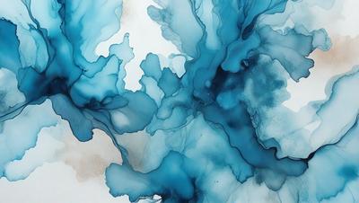 The primary subject of the image is a blue and white painting of a waterfall. The painting is set against a white background, giving it a clean and minimalist appearance. The visual style of the painting is a mix of digital art and traditional watercolor, creating a unique and artistic representation of the waterfall. The dominant colors in the painting are blue and white, which contribute to a serene and calming atmosphere.