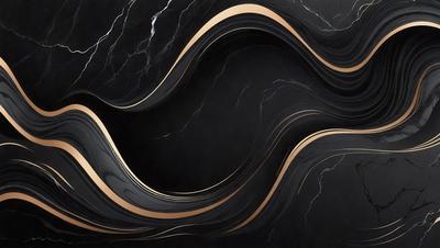 The primary subject of the image is a black and gold marble pattern. The setting is a dark background, which contrasts with the marble pattern. The visual style is a close-up of the marble pattern, showcasing its intricate details. The colors and mood of the image are predominantly dark, with the gold and black colors creating a sense of luxury and sophistication.