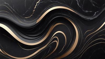 The primary subject of the image is a marble countertop with a gold and black pattern. The setting is a kitchen, and the visual style is a close-up of the countertop. The dominant colors are gold and black, creating a luxurious and elegant atmosphere.