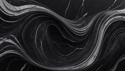 The primary subject of the image is a black and white marble pattern. The setting is a black background, which contrasts with the marble pattern. The visual style is a combination of a photo and a digital art, illustration, or drawing. The colors and mood of the image are predominantly black and white, creating a classic and elegant atmosphere.