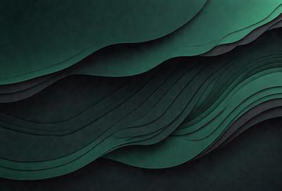 The primary subject of the image is a large, green, wavy paper sculpture. The setting is a dark background, which contrasts with the vibrant green color of the sculpture. The visual style is a combination of digital art and illustration, creating a unique and eye-catching piece. The colors and mood of the image are predominantly green, giving it a lively and dynamic appearance.