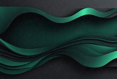 The primary subject of the image is a green, curved, and wavy design. The setting is a dark background, which contrasts with the green design. The visual style appears to be a combination of digital art and illustration. The dominant colors are green, and the overall atmosphere is dynamic and fluid.