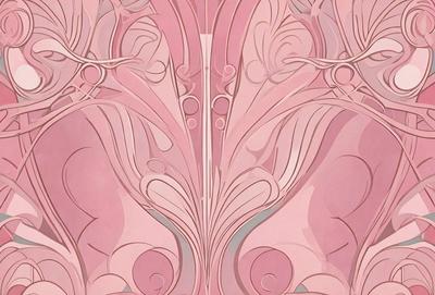 The primary subject of the image is a decorative design, possibly a wallpaper or a pattern, featuring a pink and white color scheme. The setting is a pink background, which complements the design. The visual style appears to be a combination of digital art and illustration, creating a unique and artistic appearance. The colors and mood of the image are predominantly pink and white, giving it a warm and inviting atmosphere.