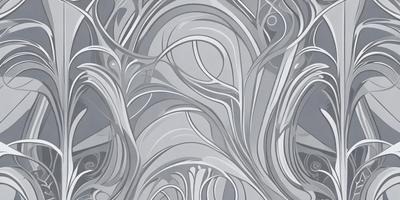 The primary subject of the image is a pattern of intertwining lines and shapes, which create a visually striking and intricate design. The setting is a gray background, which contrasts with the pattern and adds depth to the image. The visual style is a combination of digital art and illustration, as the lines and shapes are carefully crafted to create a cohesive and harmonious design. The colors and mood of the image are predominantly gray and white, giving it a clean and minimalist appearance.