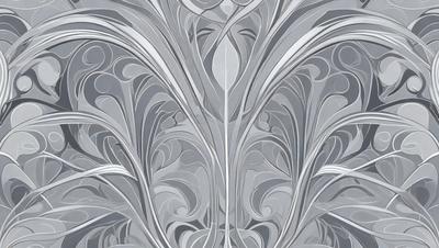The primary subject of the image is a decorative metal design featuring a combination of silver and gray tones. The setting is a wall, and the visual style appears to be a blend of digital art and illustration. The dominant colors are silver and gray, creating a sleek and modern atmosphere.