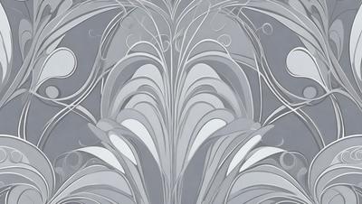The primary subject of the image is a large, intricate design featuring a combination of silver and white colors. The design appears to be a pattern or a decorative element, possibly part of a wall or a piece of art. The setting or background of the image is a gray surface, which contrasts with the silver and white colors of the design. The visual style of the image is a mix of digital art and illustration, creating a unique and eye-catching appearance. The overall atmosphere of the image is elegant and sophisticated