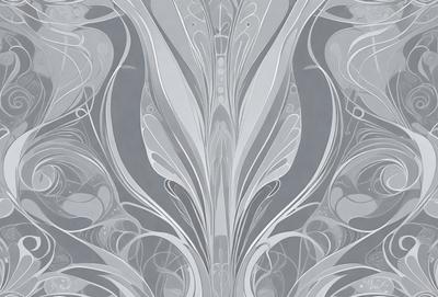 The primary subject of the image is a large, intricate, and ornate design, likely a pattern or a piece of digital art. The setting is a gray background, which contrasts with the design, making it stand out. The visual style appears to be a combination of photo and digital art, creating a unique and eye-catching piece. The colors and mood of the image are predominantly gray, giving it a modern and sophisticated appearance.