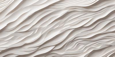 The primary subject of the image is a large, white, textured wall with a wave-like pattern. The setting is a room with a white background, and the visual style appears to be a combination of a photo and digital art. The dominant colors are white and gray, creating a clean and minimalist atmosphere.