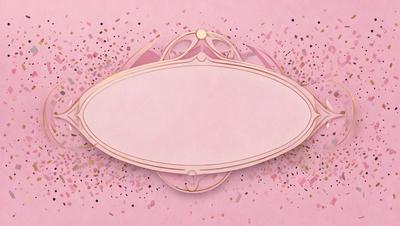 The primary subject of the image is a decorative plate with a pink background. The plate is adorned with a gold border and features a design that resembles a piece of cake. The setting is a pink background, which complements the plate's design. The visual style of the image is a combination of digital art and illustration, creating a unique and eye-catching presentation. The colors and mood of the image are predominantly pink, which adds a sense of warmth and elegance to
