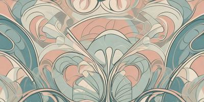 The primary subject of the image is a decorative design featuring a blue and pink color scheme. The design is a combination of swirls and abstract shapes, creating a visually appealing pattern. The setting is a wall, and the visual style is a mix of digital art and illustration. The colors and mood of the design are vibrant and lively, making it an attractive focal point in the space.