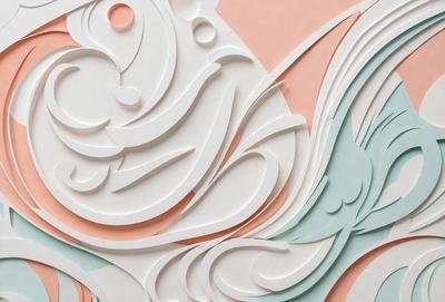 The primary subject of the image is a white paper sculpture of a flower. The sculpture is made from cut paper and is displayed on a pink background. The visual style of the image is a combination of digital art and illustration, as the paper cuts are carefully arranged to create a three-dimensional effect. The colors and mood of the image are predominantly white and pink, giving it a delicate and elegant appearance.