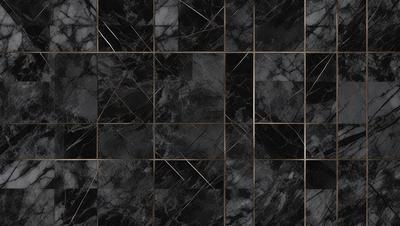 The primary subject of the image is a black and white marble tile pattern. The setting is a black and white tile wall, which creates a striking contrast with the pattern. The visual style is a close-up of the tile pattern, showcasing the intricate details of the marble tiles. The colors and mood of the image are predominantly black and white, giving it a classic and elegant appearance.