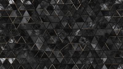 The primary subject of the image is a black and gold marble wallpaper with a geometric pattern. The setting is a black and gold marble wall, which serves as the background. The visual style is a combination of digital art and illustration, creating a unique and intricate design. The dominant colors are black and gold, giving the wallpaper a luxurious and elegant appearance.