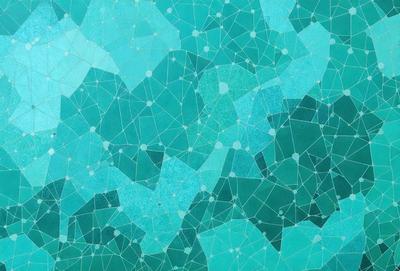 The primary subject of the image is a blue and green patterned background. The setting is a blue and green ocean, with a few white stars scattered throughout the scene. The visual style is a combination of digital art and illustration, creating a unique and intricate design. The colors and mood of the image are predominantly blue and green, with a sense of depth and tranquility.