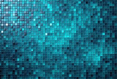 The primary subject of the image is a blue and white patterned surface, which appears to be a mosaic or a tile. The setting is a blue ocean, creating a serene and calming atmosphere. The visual style is a combination of digital art and illustration, with the blue and white patterned surface resembling a mosaic or a tile. The colors and mood of the image are predominantly blue and white, with a sense of depth and tranquility.