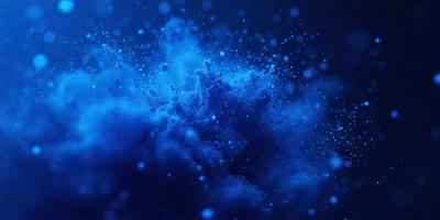 The primary subject of the image is a blue cloud of smoke or particles, which appears to be a digital art or illustration. The setting is a dark background, and the visual style gives the impression of a futuristic or surreal scene. The dominant colors are blue and purple, creating a moody and atmospheric mood.