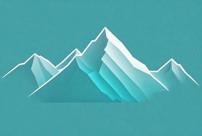 The primary subject of the image is a mountain range, which is depicted in a digital art style. The setting is a blue background, and the visual style gives the impression of a 3D mountain range. The colors and mood of the image are predominantly blue, creating a calm and serene atmosphere.