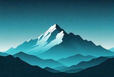 Primary subject: A large snow-covered mountain with a blue sky in the background.

Setting/background: The mountain is the main focus of the image, with a blue sky in the background.

Visual style: The image is a digital art or illustration, featuring a mountainous landscape.

Colors and mood: The dominant colors are blue and white, creating a serene and peaceful atmosphere.