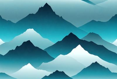 The primary subject of the image is a mountain range, with a series of mountains and peaks. The setting is a blue sky, which serves as the backdrop for the mountains. The visual style is a combination of digital art and illustration, creating a stylized and artistic representation of the mountain range. The dominant colors are blue and white, which contribute to the overall mood of the image, evoking a sense of tranquility and beauty.