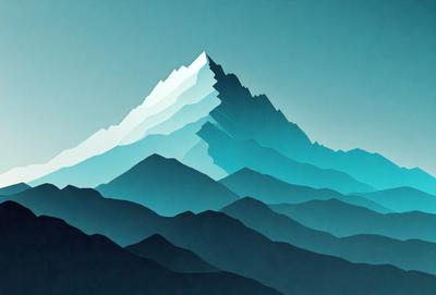 The primary subject of the image is a large, snow-covered mountain. The mountain is depicted in a blue and white color scheme, giving it a majestic and serene appearance. The setting is a vast, open sky, which further emphasizes the mountain's grandeur. The visual style of the image is a combination of digital art and illustration, creating a stunning and realistic representation of the mountain landscape.