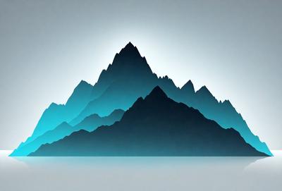 The primary subject of the image is a mountain range, which is depicted in a blue and black color scheme. The mountain range is set against a gray background, giving the scene a dramatic and moody atmosphere. The visual style of the image is a combination of photo and digital art, creating a realistic yet artistic representation of the mountain range.