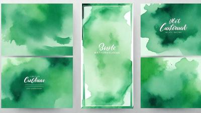 The primary subject of the image is a green and white card with a watercolor-like design. The card is placed on a white background, giving it a clean and minimalist appearance. The visual style of the card is a combination of watercolor and digital art, creating a unique and artistic look. The colors and mood of the card are predominantly green and white, giving it a fresh and calming atmosphere.