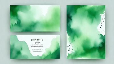 The primary subject of the image is a pair of green business cards. The setting is a white background, and the visual style is a combination of digital art and illustration. The cards are designed with a green and white color scheme, giving them a fresh and modern appearance. The overall atmosphere is professional and appealing.
