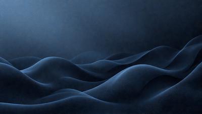 The primary subject of the image is a blue ocean with waves. The setting is a dark blue background, which creates a moody atmosphere. The visual style is a digital art or illustration, as the waves are depicted in a detailed and artistic manner. The dominant colors are blue and black, with the blue ocean and dark blue background creating a sense of depth and tranquility.