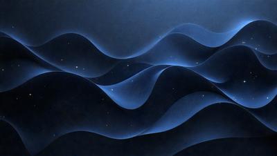 The primary subject of the image is a blue wave pattern, which is the main object, scene, or focus of the image. The setting or background is a dark blue sky, and the visual style is a digital art or illustration. The dominant colors and overall atmosphere are dark and moody, with the blue wave pattern as the main visual element.
