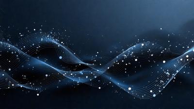 The primary subject of the image is a blue wave with a musical theme. The setting is a dark background, which contrasts with the blue wave. The visual style is a combination of digital art and illustration, creating a unique and captivating scene. The dominant colors are blue and black, giving the image a calm and serene atmosphere.