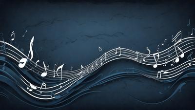 The primary subject of the image is a musical score, which is displayed in a blue and white color scheme. The setting is a dark background, which contrasts with the musical notes. The visual style is a combination of digital art and illustration, creating a unique and artistic representation of the music. The colors and mood of the image are predominantly blue and white, giving it a calm and serene atmosphere.