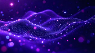 The primary subject of the image is a purple, blue, and white patterned background. The setting is a dark, purple-lit environment, which creates a moody atmosphere. The visual style is a combination of digital art and illustration, with a focus on the intricate pattern and color scheme. The colors and mood of the image are predominantly purple and blue, giving it a futuristic and artistic feel.