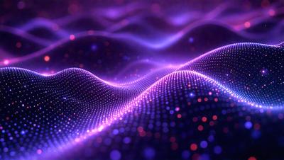 The primary subject of the image is a purple, blue, and white wave pattern. The setting is a purple background, which adds to the overall visual style. The image is a digital art piece, showcasing the artist's creativity and skill in designing the wave pattern. The colors and mood of the image are vibrant and energetic, with the purple and blue hues creating a sense of depth and movement.