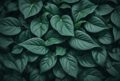 The primary subject of the image is a large group of green leaves, which are the main objects in the scene. The leaves are arranged in a dense, leafy pattern, creating a lush and vibrant visual style. The setting is a close-up of the leaves, with no background or additional elements visible. The colors and mood of the image are predominantly green, which gives it a fresh and natural atmosphere.