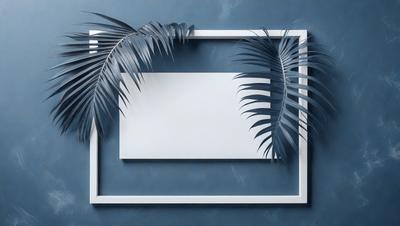 The primary subject of the image is a white frame with a blue background. The setting is a wall, and the visual style appears to be a photo. The colors and mood of the image are predominantly blue, creating a calm and serene atmosphere.