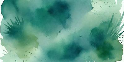 The primary subject of the image is a watercolor painting featuring a green background with a blue-green color. The setting is a watercolor painting, and the visual style is a watercolor painting. The dominant colors and overall atmosphere are a mix of green and blue-green, creating a serene and calming mood.