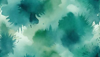The primary subject of the image is a green tree with a blue background. The visual style appears to be a watercolor painting, giving the scene a vibrant and lively atmosphere. The colors and mood convey a sense of freshness and natural beauty.