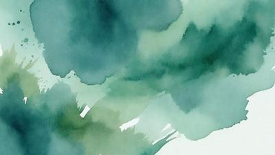 The primary subject of the image is a painting of a tree with green leaves. The setting is a forest, and the visual style is a watercolor painting. The dominant colors are green and blue, creating a serene and natural atmosphere.